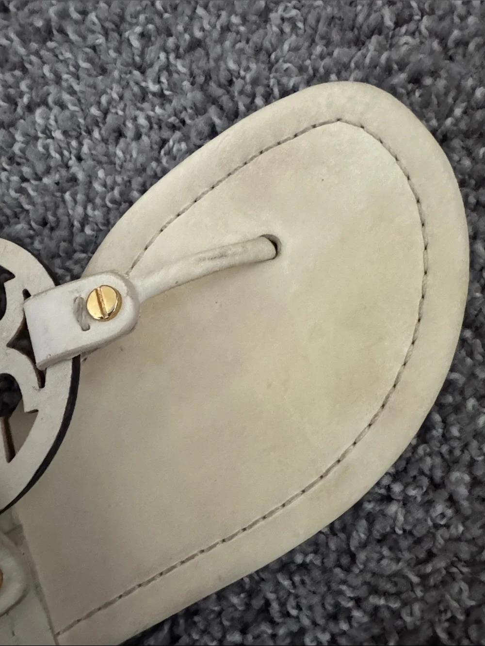 Tory Burch Cream Leather Cutout Logo Thong Sandals